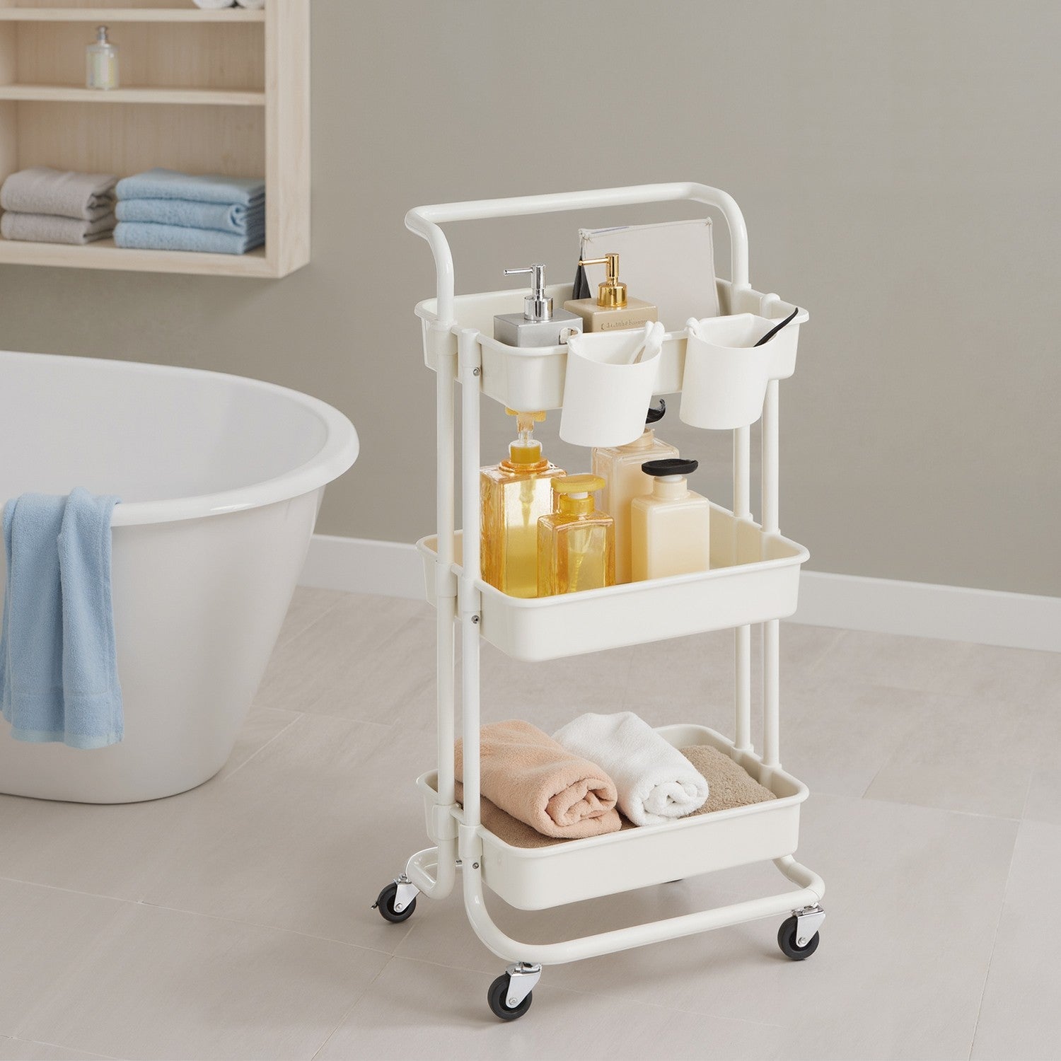 3-layer trolley, serving wagon, kitchen wagon with handle
