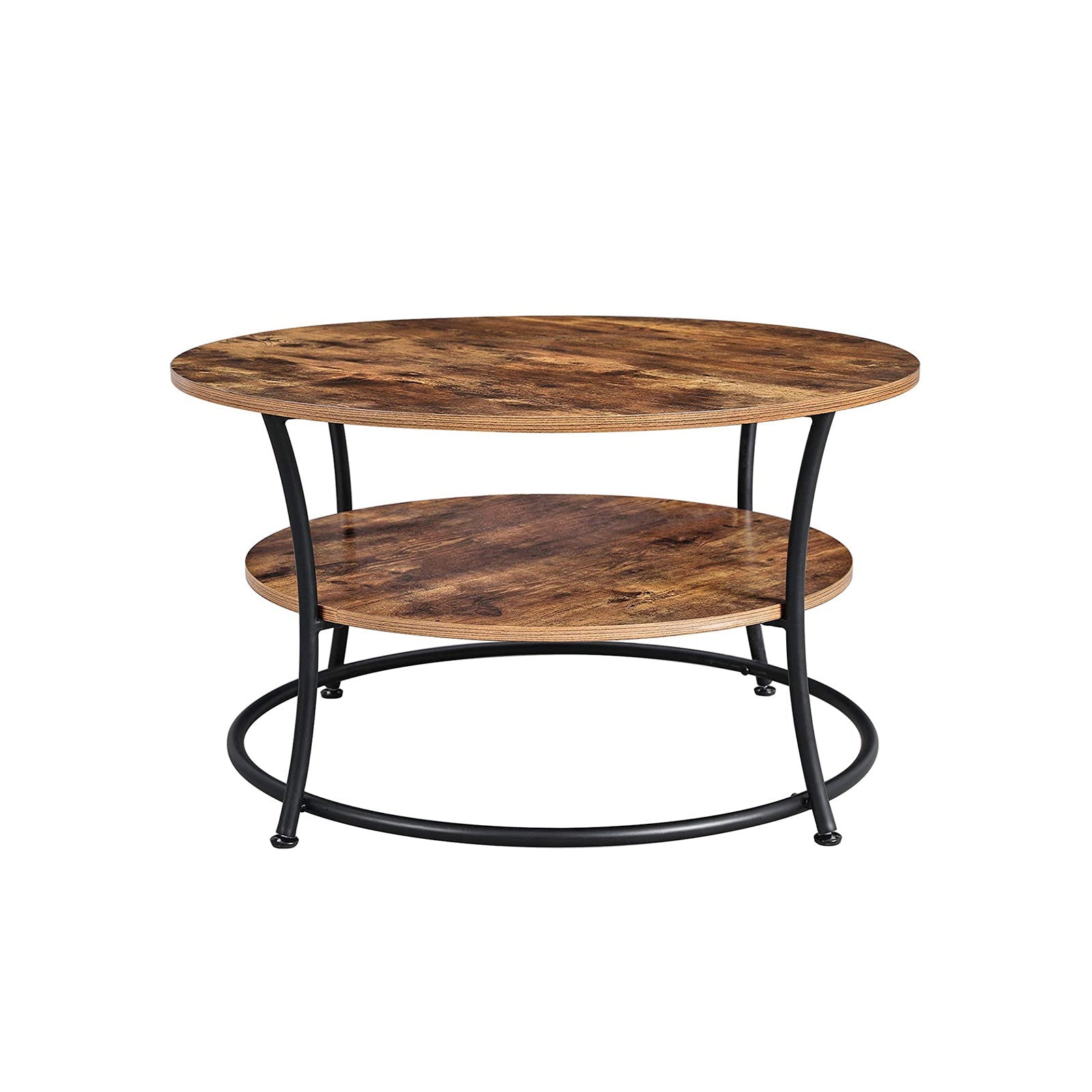 Coffee table - Round side table with 2 shelves - Metal frame