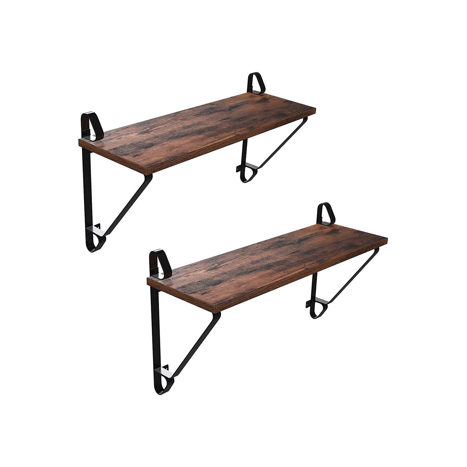 Wall shelves set of 2 - large floating planks - Rustic design - Brown/Black