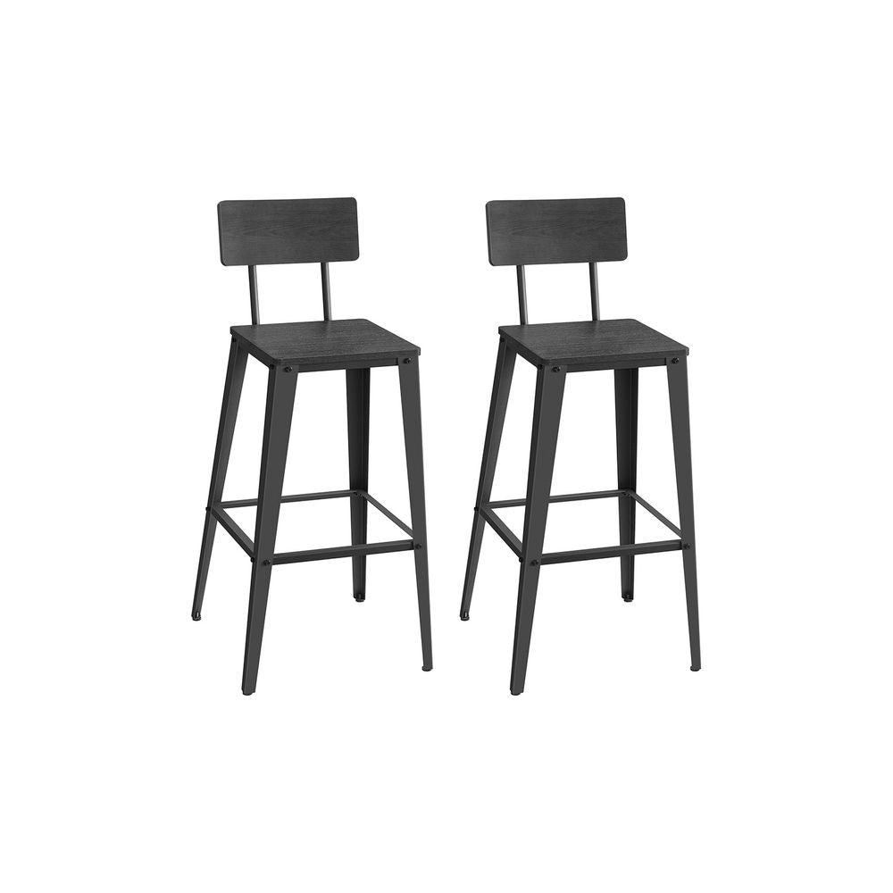 Bar stool - Bar chairs - Kitchen chairs - Set of 2 - With backrest - Steel frame - Brown Black
