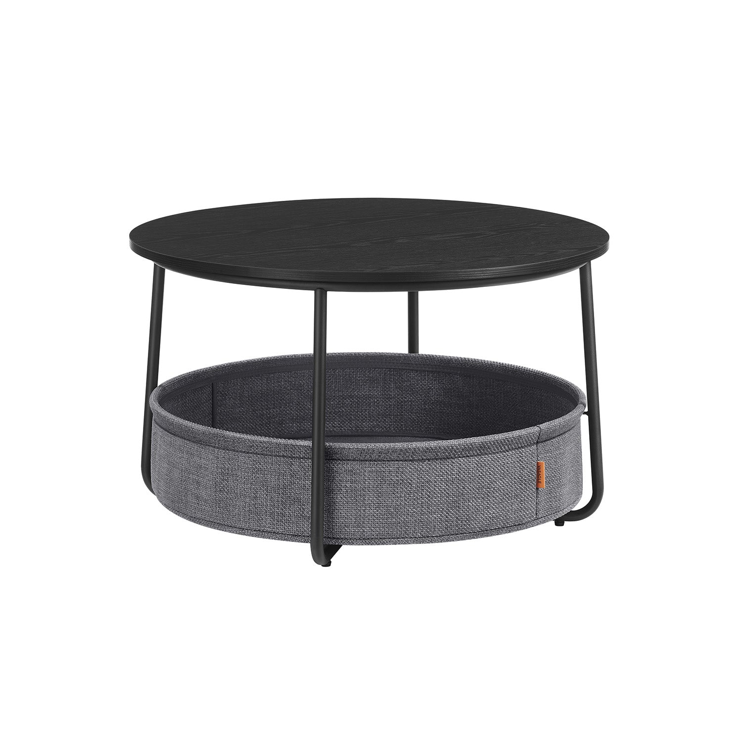 Coffee table with basket made of ink -black and Leigrijze fabric