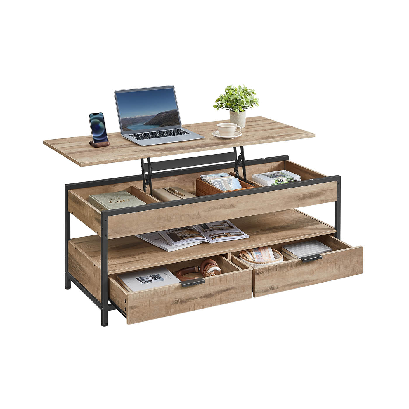 Coffee table with drawers 50 x 120 cm Camel brown-ink black