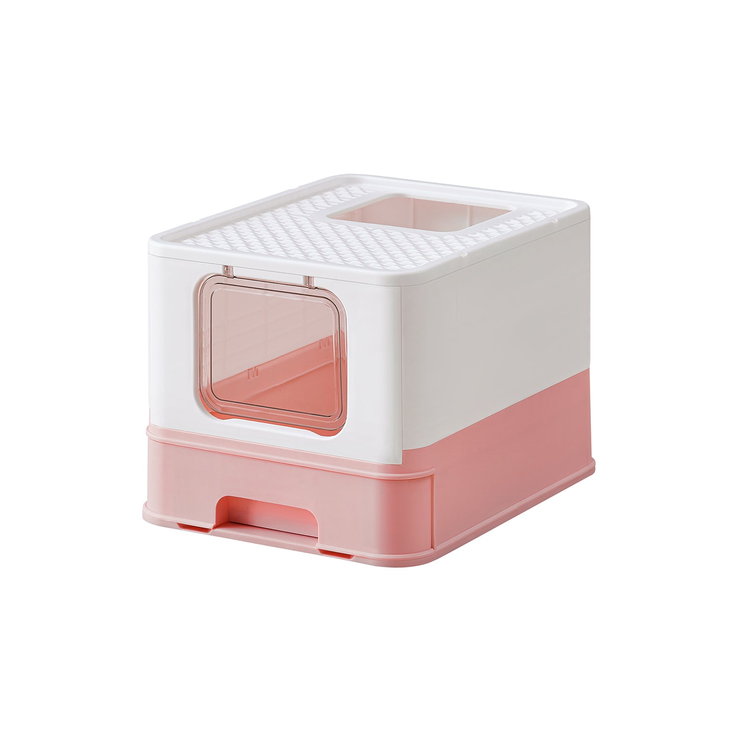 Litter box-with lid and scoop-spacious-white-pastel pink