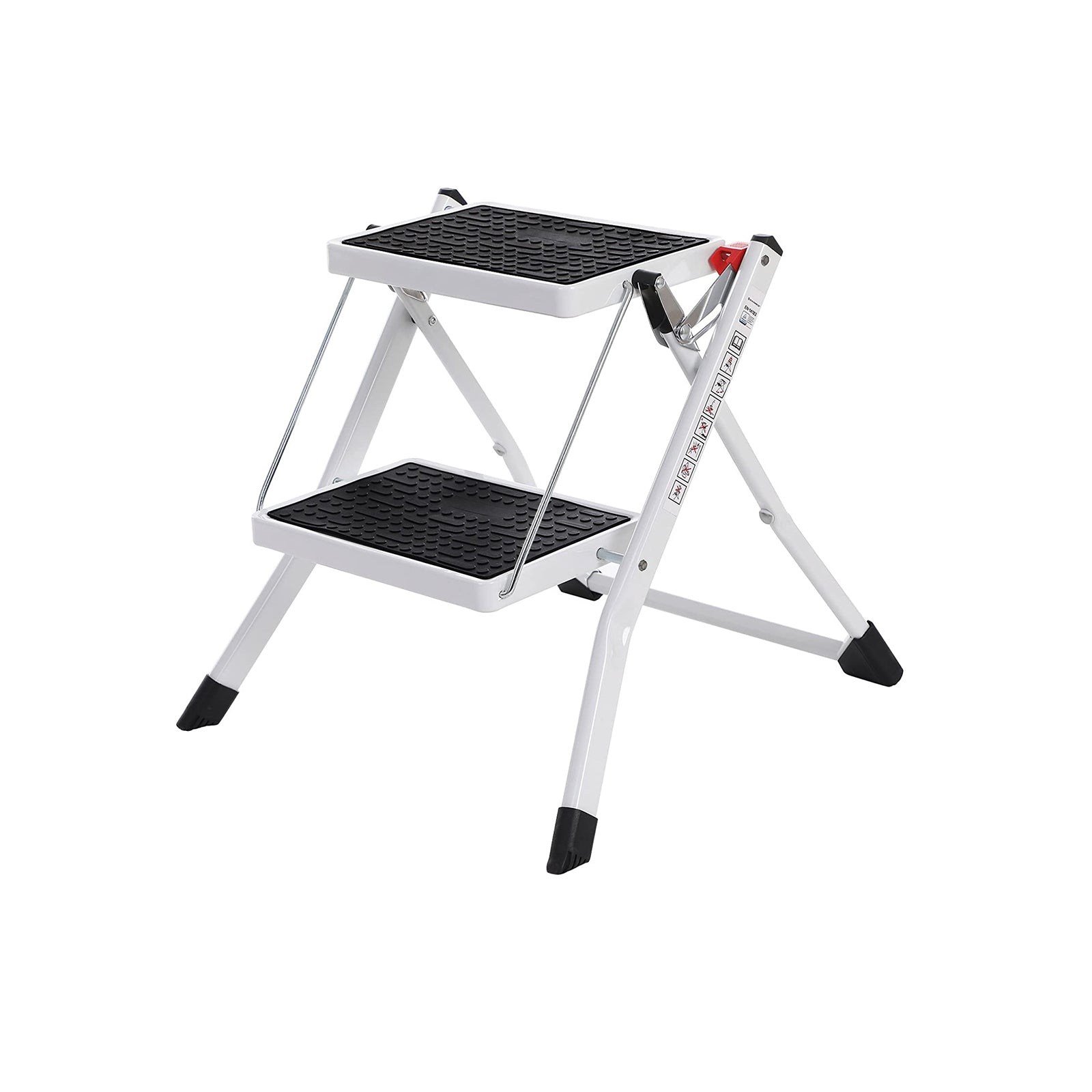 Folding ladder - 2 steps - Anti -slip rubber - with handle - 150 kg load capacity - steel