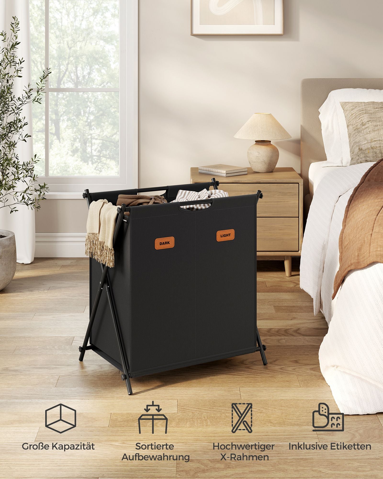 Laundry basket 115 liters with 2 compartments ink -black