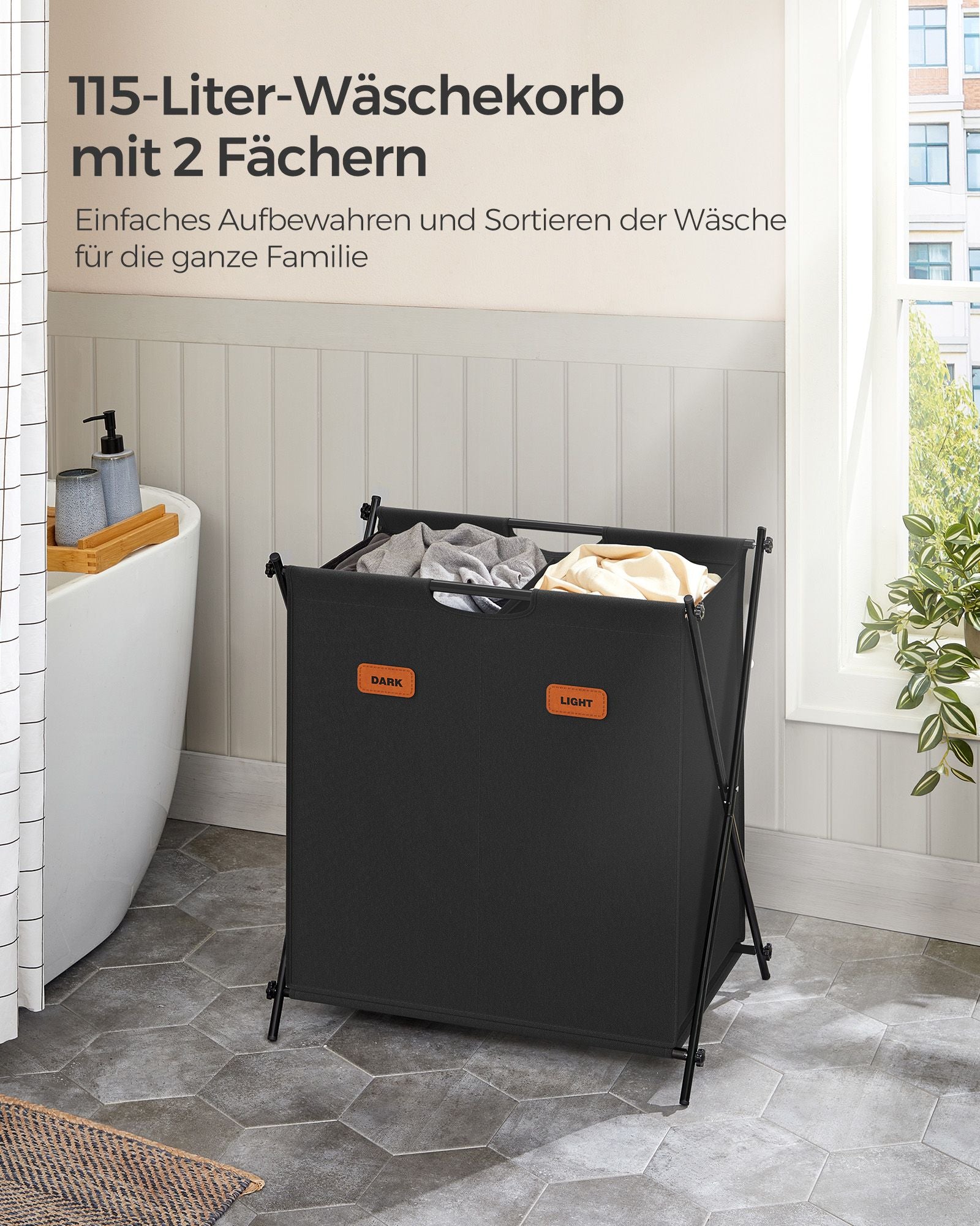 Laundry basket 115 liters with 2 compartments ink -black