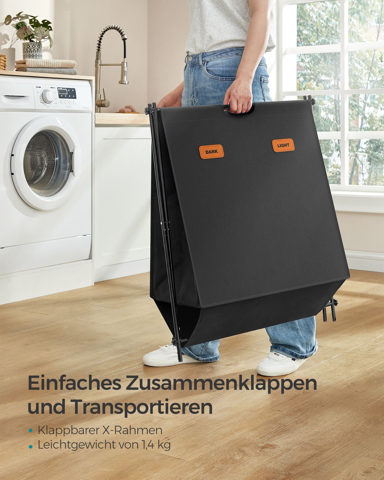 Laundry basket 115 liters with 2 compartments ink -black